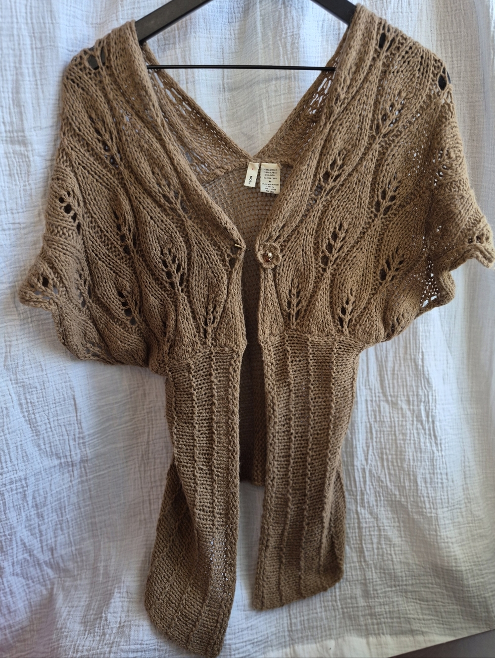Moth Anthropologie Open-Knit Asymmetrical "Wing" Cardigan, Med., Alpaca/Wool Bl.